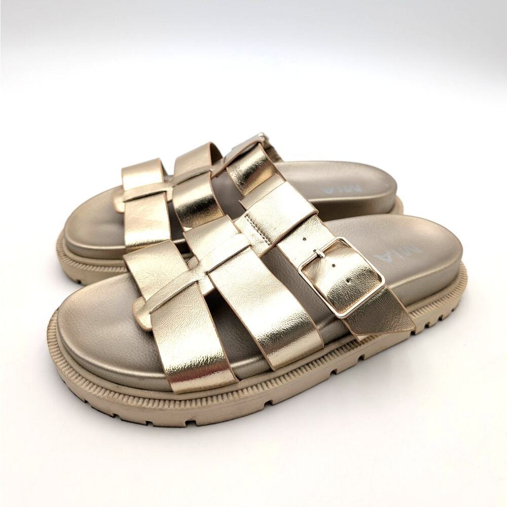 Mia Geni Open Toe Platforms Slide Sandals Open Toe Women's Gold Size US8M EU39